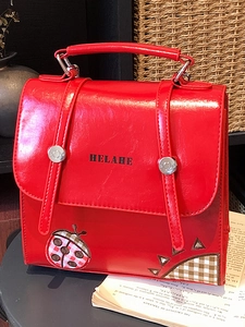 HELAHE Women PU Leather Backpack Ladybug Embroidery Korean Style Small Square Bag Multi Function Shoulder Crossbody Handbag