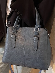 Sac à main bleu ardoise rétro pour femme à grande capacité avec boucles décoratives et bandoulière