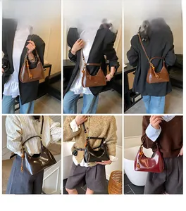 Vues détaillées des sacs sous les bras en cuir vintage en marron, noir et bordeaux