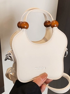 Sac Bandoulière en Cuir PU Forme de Étoile à la Mode pour Femmes Décor Perles en Bois Petit Sac à Main Rétro Simple