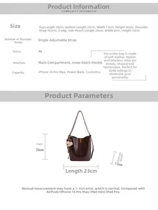 Size guide for large PU leather tote bag with measurements and capacity comparison
