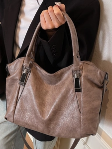 Chic elephant grey large capacity faux leather tote bag with vintage texture for work