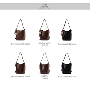 Comparison of vintage bucket bags in brown, dark coffee, and black oil wax leather