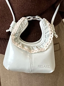 Mini cloud bag with lace edges and thin shoulder strap for women in cream white