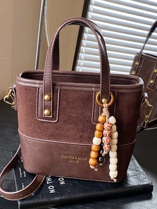 Women Retro Patchwork PU Leather Bucket Bag Leopard Print Crossbody Shoulder Bag Beaded Tassel Commuting Fashion Handbag