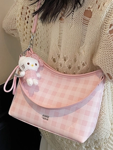 Sac fourre-tout à carreaux rose et blanc avec charm Hello Kitty et détail logo métal