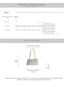 Vue détaillée du sac Boston crème avec dimensions en cuir PU et structure intérieure