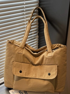 Large Capacity Quilted Padded Tote Bag Women Nylon Casual Solid Color Shoulder Handbag With Front Pocket Travel Commute