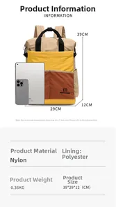 Comparaison de taille d'un sac à dos en nylon bicolore avec un iPad, 39x29x12cm