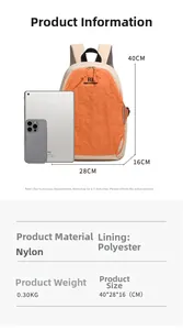 Size comparison and specifications of the color-block nylon backpack with 40cm height