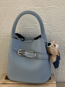 Damen Retro Litchimuster PU Leder Beuteltasche Minimalistische Handtasche Umhängetasche Mit Bärenpuppenanhänger