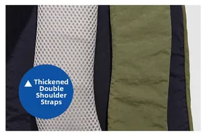Dettaglio degli spallacci imbottiti con rete traspirante e tessuto in nylon verde