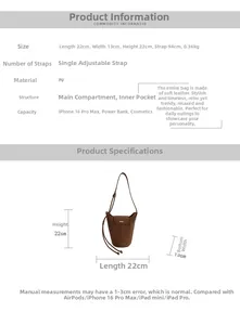 Spécifications détaillées et dimensions du sac seau vintage en cuir PU marron de mode