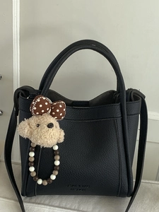 ZSKE & BAG Women Litchi Grain PU Leather Bucket Bag Minimalist Retro Tote Crossbody Handbag With Optional Plush Pendant