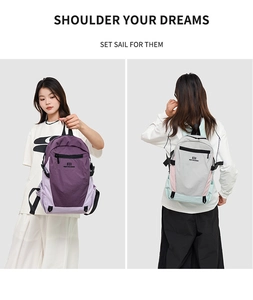 Detail view of large capacity waterproof oxford backpack in multiple color combinations