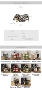 Detailed size chart and specifications for plush leopard print crossbody bags with dimensions
