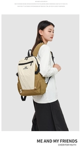 Close-up of double decker waterproof canvas backpack with dual-tone khaki and cream design