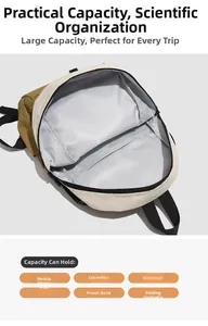 Interior view of large capacity oxford backpack showing spacious compartments and lining