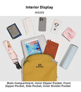 Spazio interno dettagliato che mostra grande capacità con tasche per laptop e beni essenziali