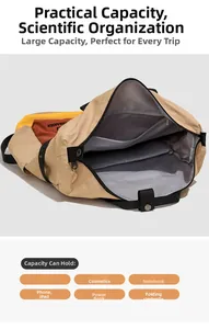 Vue intérieure d'un sac à dos en toile spacieux avec poches zippées et compartiments