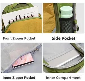 Dettagli degli scomparti dello zaino inclusi scomparto per laptop e tasche laterali a rete