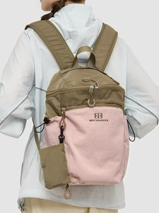 Lightweight hiking backpack with large capacity in olive green and pink patchwork design