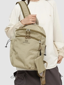 Tactical hiking backpack in khaki nylon with large capacity and detachable pouch