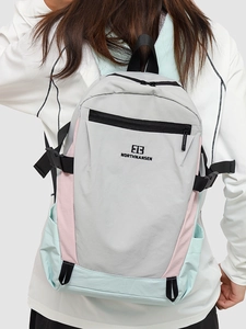Three-color patchwork nylon backpack for travel with adjustable side straps and large capacity
