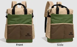 Vues de face et de côté du sac à dos décontracté multicolore en nylon résistant à l'eau