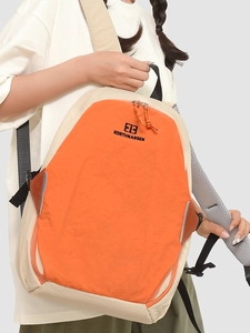 Fashionable forest style color-block backpack in bright orange and beige nylon