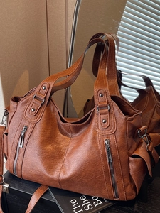 Vintage PU Leather Tote Bag For Women Large Capacity Minimalist Shoulder Crossbody Bag Fashion Handbag Daily Commute Office