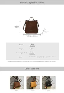 Vue détaillée des dimensions et des spécifications de taille du sac bandoulière en daim