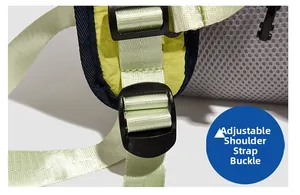 Detail of adjustable shoulder straps and durable buckles on the hiking backpack