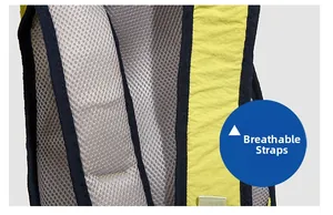 Close-up of breathable honeycomb mesh padding and thick shoulder straps on outdoor backpack