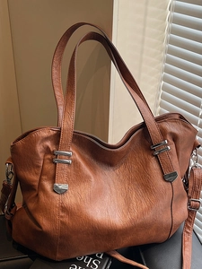 Sac Cabas Vintage en Cuir PU pour Femme Grande Capacité Minimaliste Rétro Navettage Sac à Épaule Avec Bandoulière Réglable