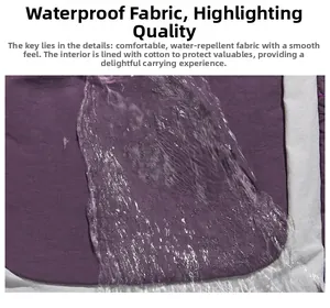 Detail of purple waterproof oxford fabric showing water resistance and smooth texture