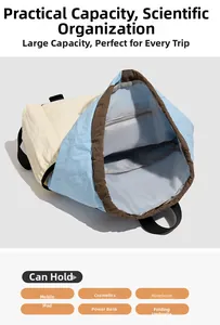 Interior view of large capacity drawstring backpack showing functional compartments and pockets