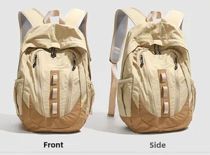 Vues détaillées avant et latérales du sac à dos de voyage contrasté avec boucles de sangle