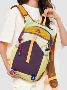 Sac à Dos de Mode en Nylon Étanche Bloc de Couleur Épissé Grande Capacité Léger Plein Air Voyage École Sac à Bandoulière Femme