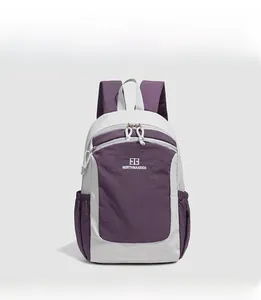 Front view of stylish purple and grey oxford fabric backpack for outdoor travel and sports
