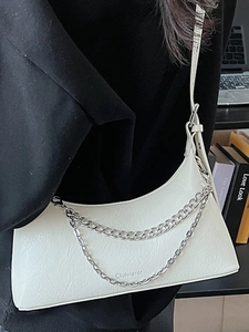 White textured shoulder bag with silver chains for women, stylish minimalist crossbody bag