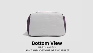 Flat base view of purple and white oxford fabric outdoor backpack with side pockets