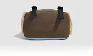 Detail view of the durable nylon bottom on this tricolor drawstring travel backpack