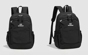 Front and side view of the black minimalist waterproof travel backpack with side pockets