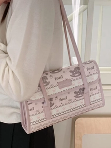 Kawaii Japanese style pink horse print tote bag with shoulder strap for women
