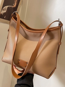 Women Large Capacity Tote Bag Commuter Shoulder Crossbody Bag PU Leather Patchwork Rivet Hobo Handbag Fashion Daily Bag