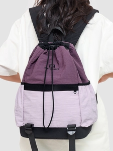 Large Capacity Nylon Drawstring Backpack Waterproof Color Block Patchwork School Bag For Outdoor Sport Travel College Women Men