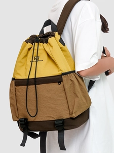 Three-color patchwork drawstring backpack in nylon for outdoor travel and sports
