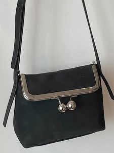 Retro black mini square bag with silver ball clasp and chain strap in matte finish