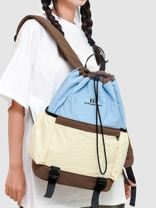 Waterproof drawstring bucket backpack with contrast colors for outdoor fitness and travel